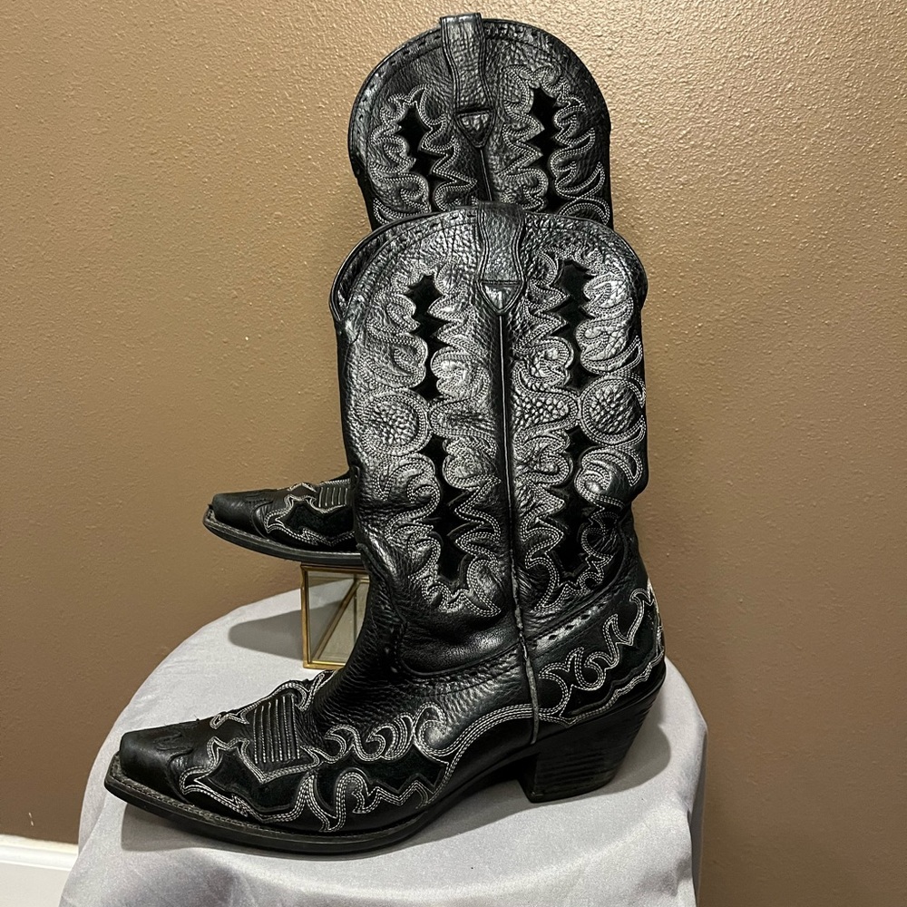 ARIAT LADIES DANDY 12” DEERTAN BLACK FASHION COWBOY BOOTS Style 10010263 Size 7B